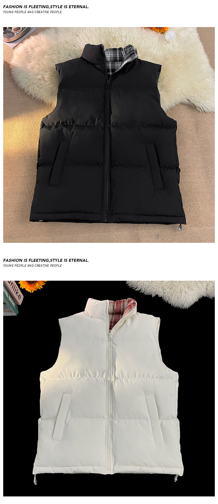 Plaid Patchwork Down Cotton Men’s Casual Thickened Warm Vest_voghion.com
