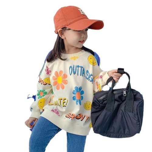 Girls' Hoodie 2025 Spring Collection New Children's Korean Style Top for Toddlers and Young Children Spring and Autumn Printed Long Sleeve