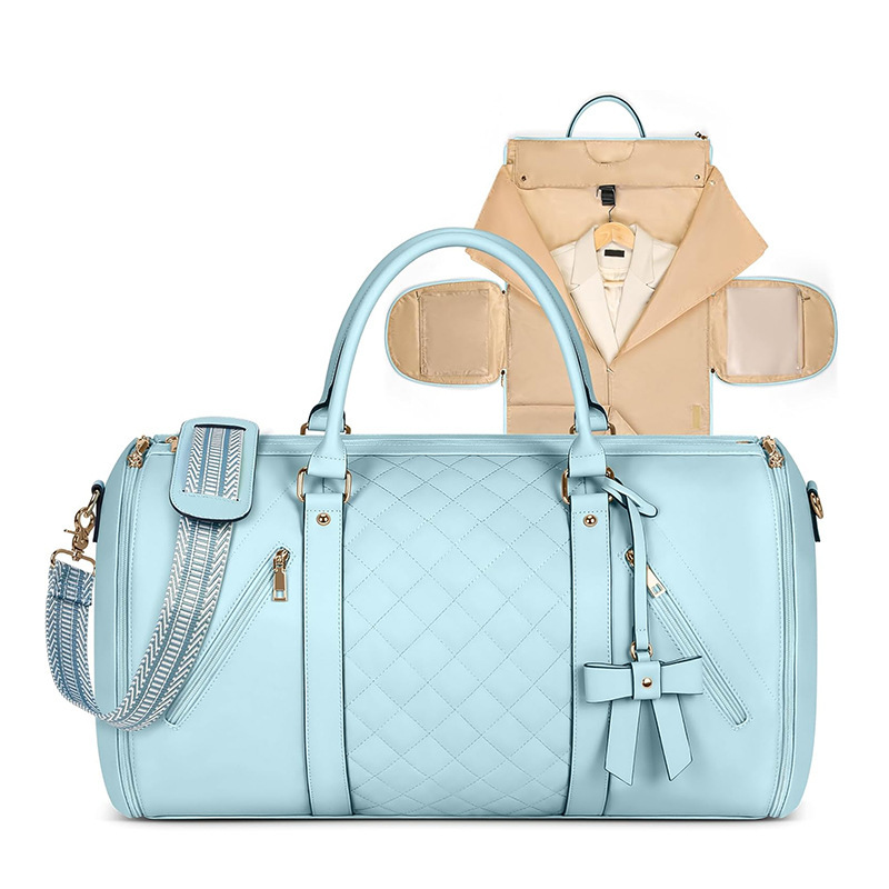 Nueva bolsa de ropa de viaje para mujer, ropa convertible de cuero, bolsa de lona con bolsa de zapatos, bolsa de ropa de mano