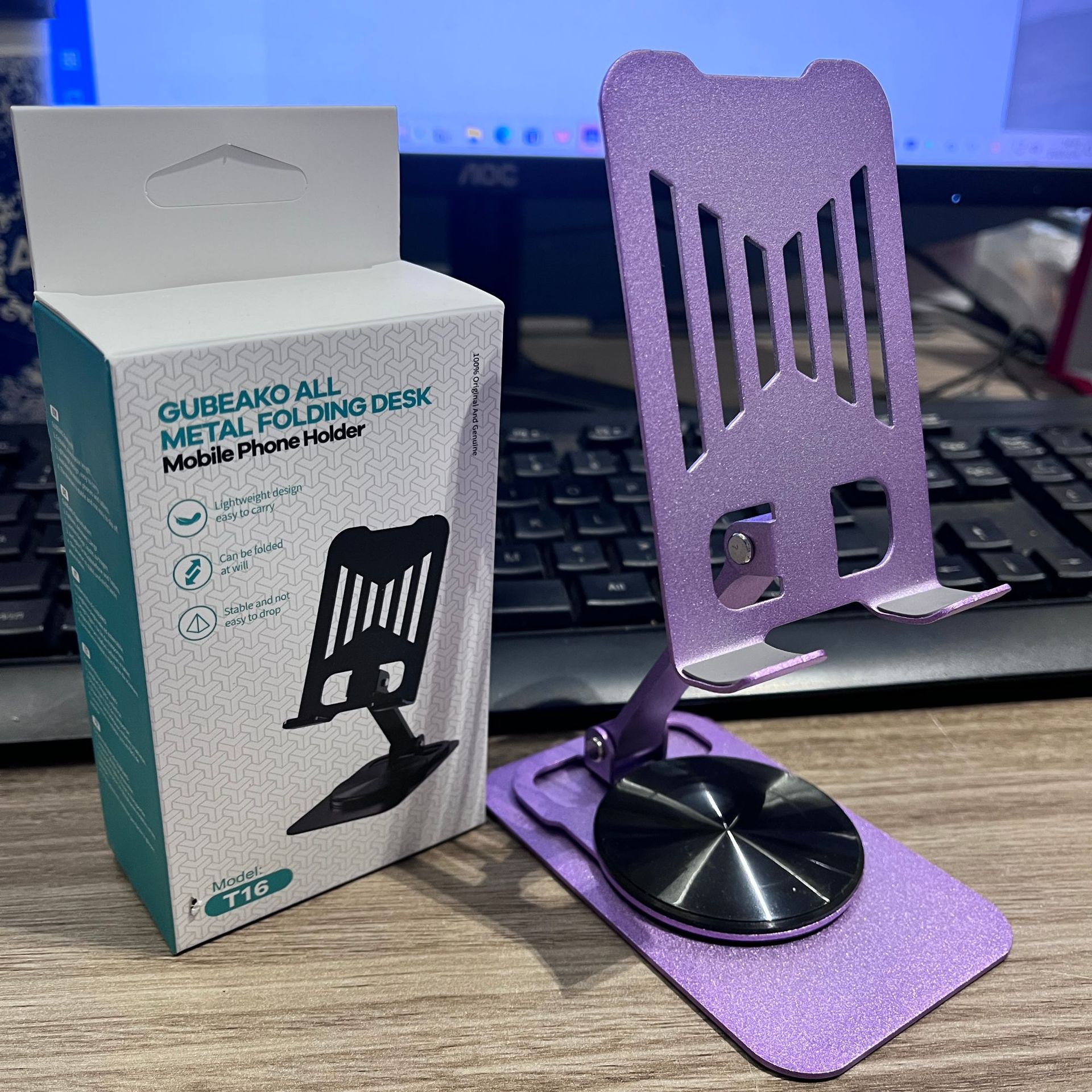 Lavender purple [full metal★360 degree rotation★Universal for mobile phones and tablets]