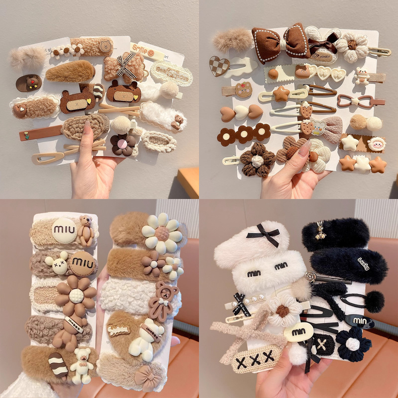 秋冬刘海夹毛绒发夹2025新款前额儿童发卡侧边女童奶咖可爱头饰
