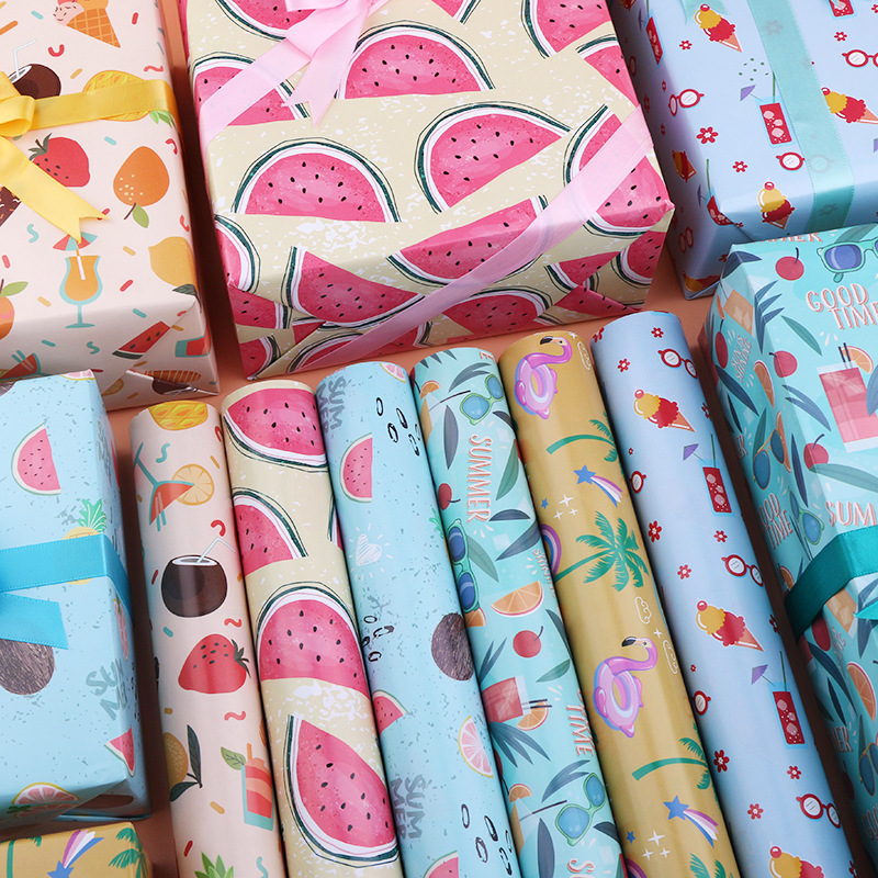 Suministro directo de fábrica de papel de regalo con dibujos animados, helados, regalos de cumpleaños y festivos, suministro transfronterizo al por mayor