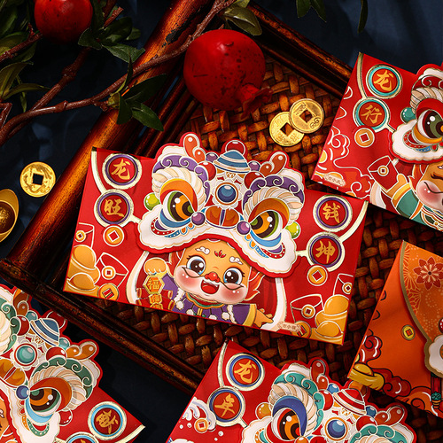 2024 Red Packet Year of the Dragon Red Packet Cartoon New Year Awakening Lion National Trend Red Packet Wholesale Creative New Year’s Money