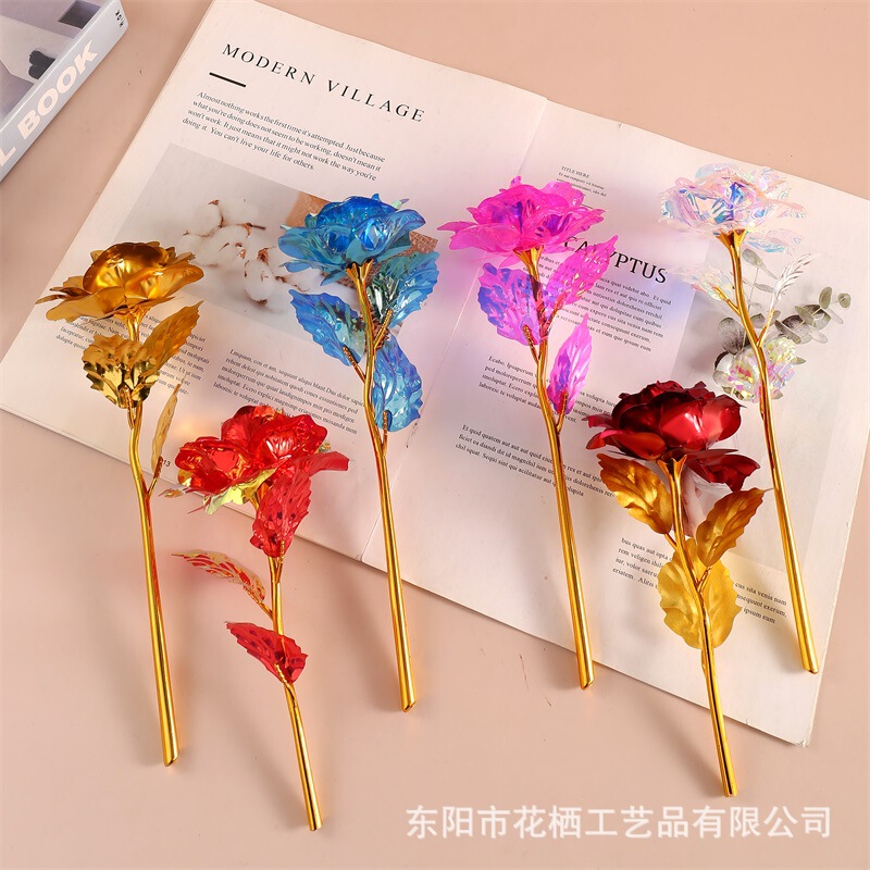 520 Festival Iridescent Gold Foil Rose Valentine's Day Artificial Everlasting Flower Gift Box Decoration Photo Prop Dried Flowers