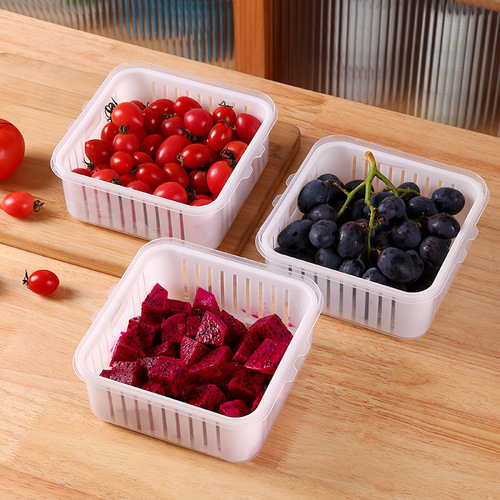 Thickened Home Refrigerator Preservation Box Kitchen Fruit and Vegetable Storage Box Food Seal Freezing Cover with Drainage Storage Box