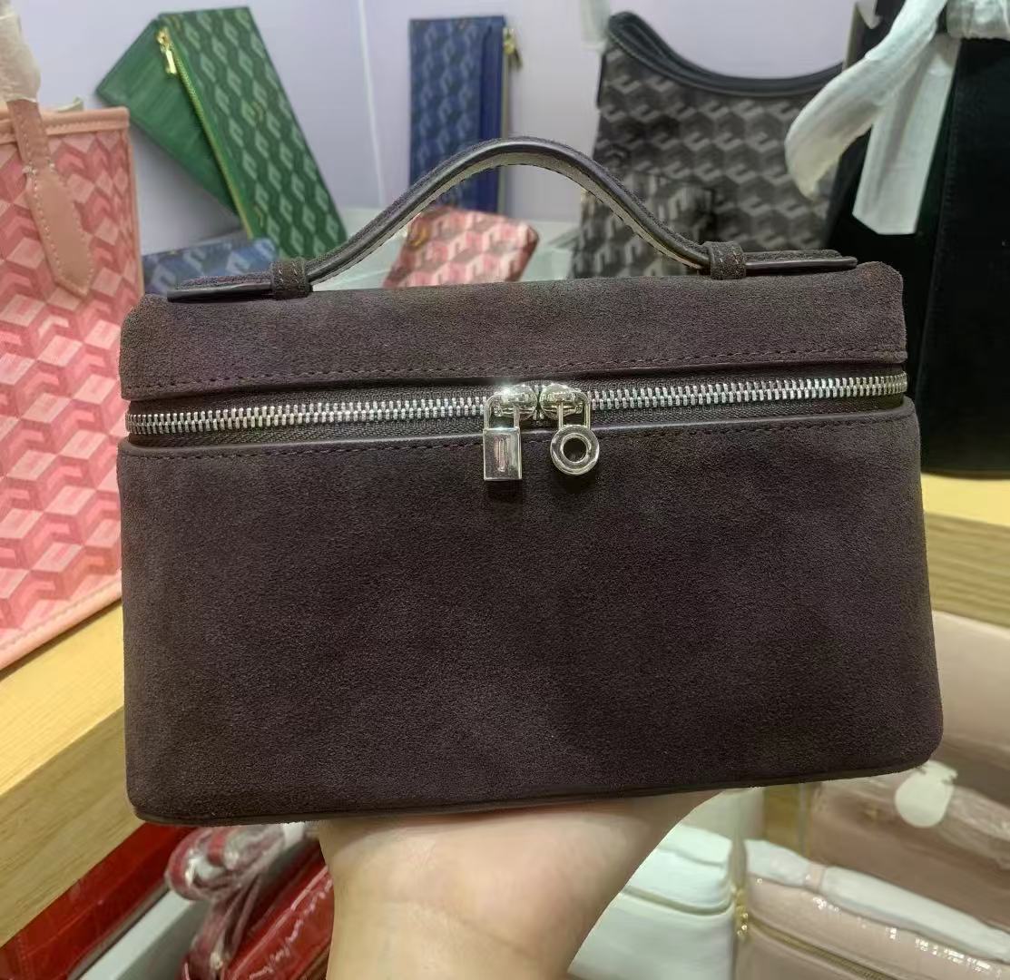 L19 Genuine Leather Handbag Matte Suede Lunch Bag Makeup Bag Shoulder Crossbody Bag Street Style - Thumbnail 8