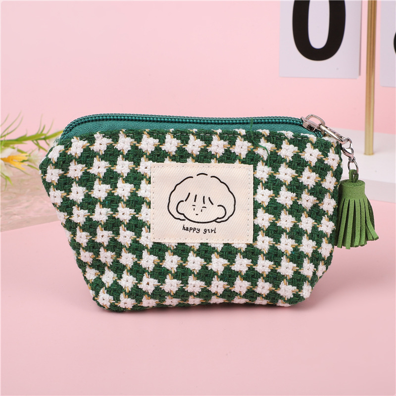 Japón y Corea del Sur lindos bolsos de cambio simple plaid chica gran capacidad portátil pequeño lápiz labial bolsa de llaves bolsa de almacenamiento de auriculares