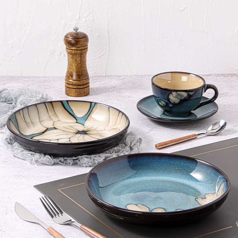 Horno creativo, plato de comida occidental esmaltado, plato de carne, plato de verduras para el hogar, plato de cerámica, plato de pasta de color esmaltado, plato de desayuno al por mayor