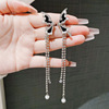Long zirconium from pearl with tassels, universal earrings, simple and elegant design, no pierced ears