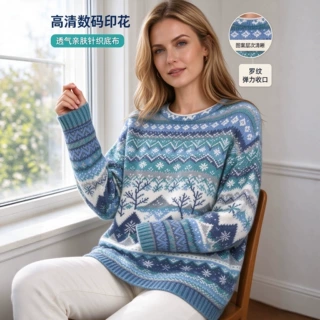 北欧雪花民族风毛衣女 慵懒风套头针织上衣 多花色打样贴牌加工实