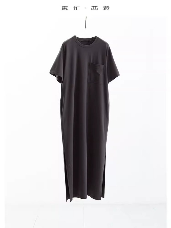 53065 # プラスサイズ半袖ドレス女性の夏の新しいラウンドネックカジュアル無地シンプルなルーズ Tシャツロングスカート|undefined