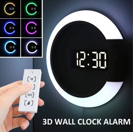 LED鏡面透かし彫り掛け時計多機能クリエイティブ時計家庭用リビングルームのベッドの夜の光調節可能な目覚まし時計|undefined