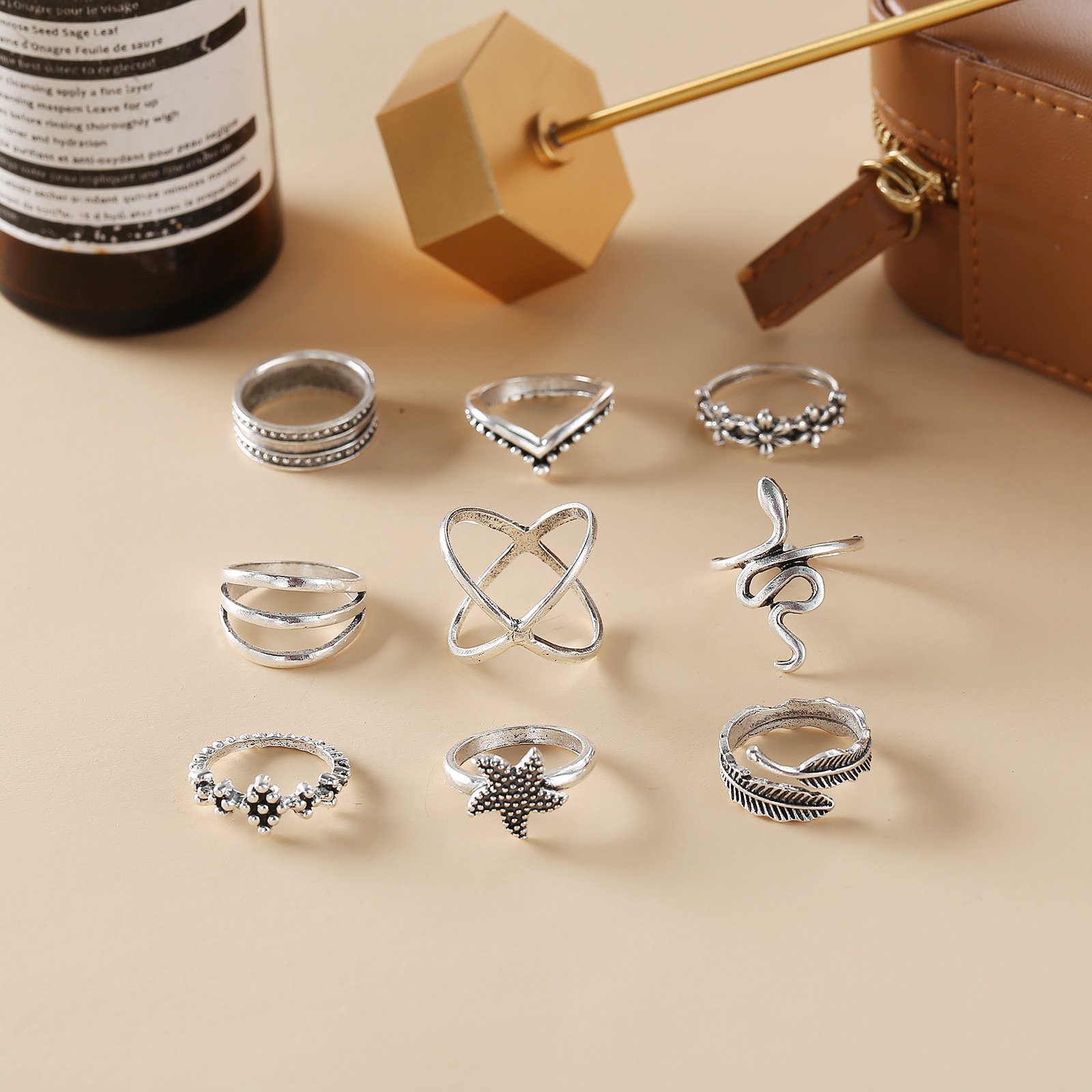 Cool Style Simple Feather Star Ring suit Niche Design Light Luxury Elegant Ring_voghion.com