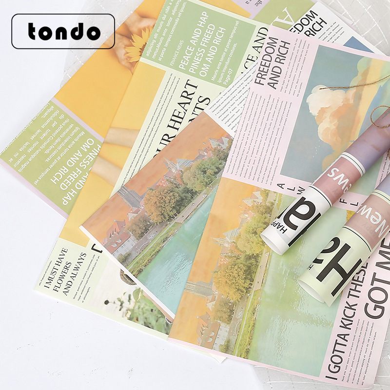 唐德 鲜花包装纸彩色复古英文报画报系列花店资材花束礼品包装