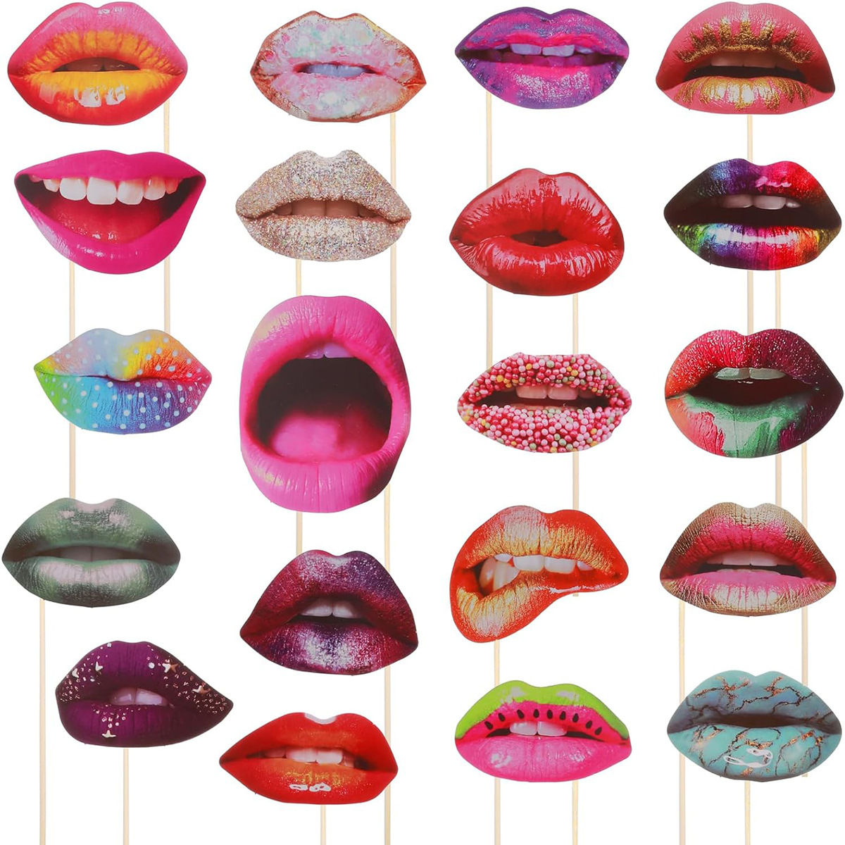 Divertido Set de 20 Accesorios para Fotos con Forma de Boca, Varias Formas de Boca, Labios, Dientes Dorados, Cubiertas para Dientes image 8