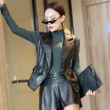 真皮绵羊皮马甲西装领背心收腰皮衣外套皮马夹百搭通勤女新款秋冬
