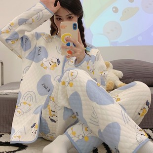 Monthly clothing for November autumn and winter pregnant women pajamas thickened air cotton postpartum nursing lactation set Winter 12