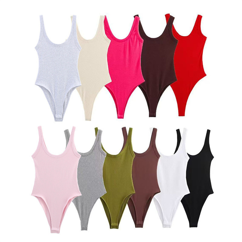 Foreign Trade Wholesale Summer New European and American Style Ribbed Knitted Pure Color Slim Suspender Jumpsuit 4424801