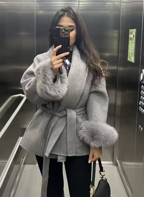 跨境欧美女装速卖通INS爆款秋冬时髦高级感毛呢外套|undefined