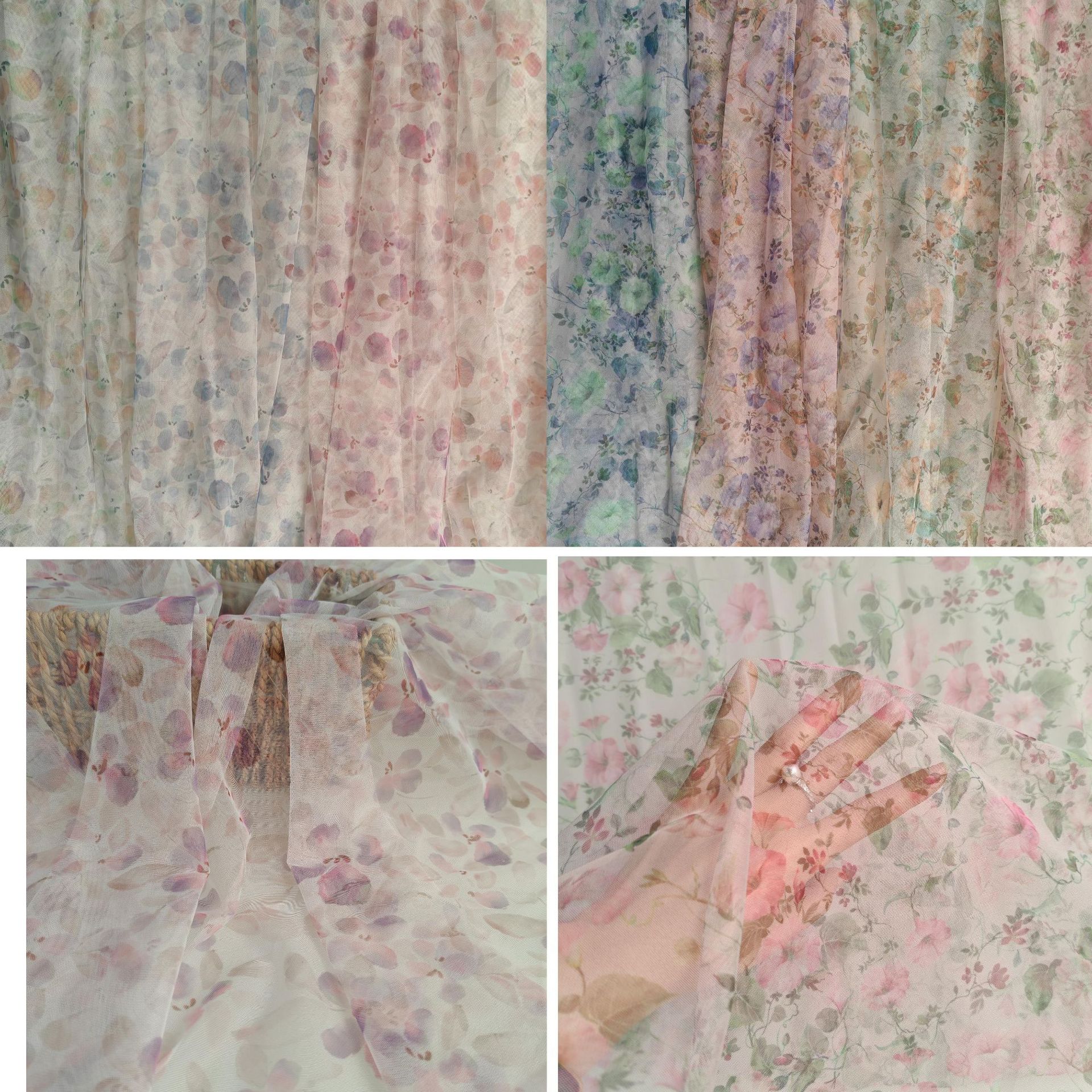 新款印花~爆款田园风柔软丝滑涤20D丹麦网小碎花印花 纱裙等面料