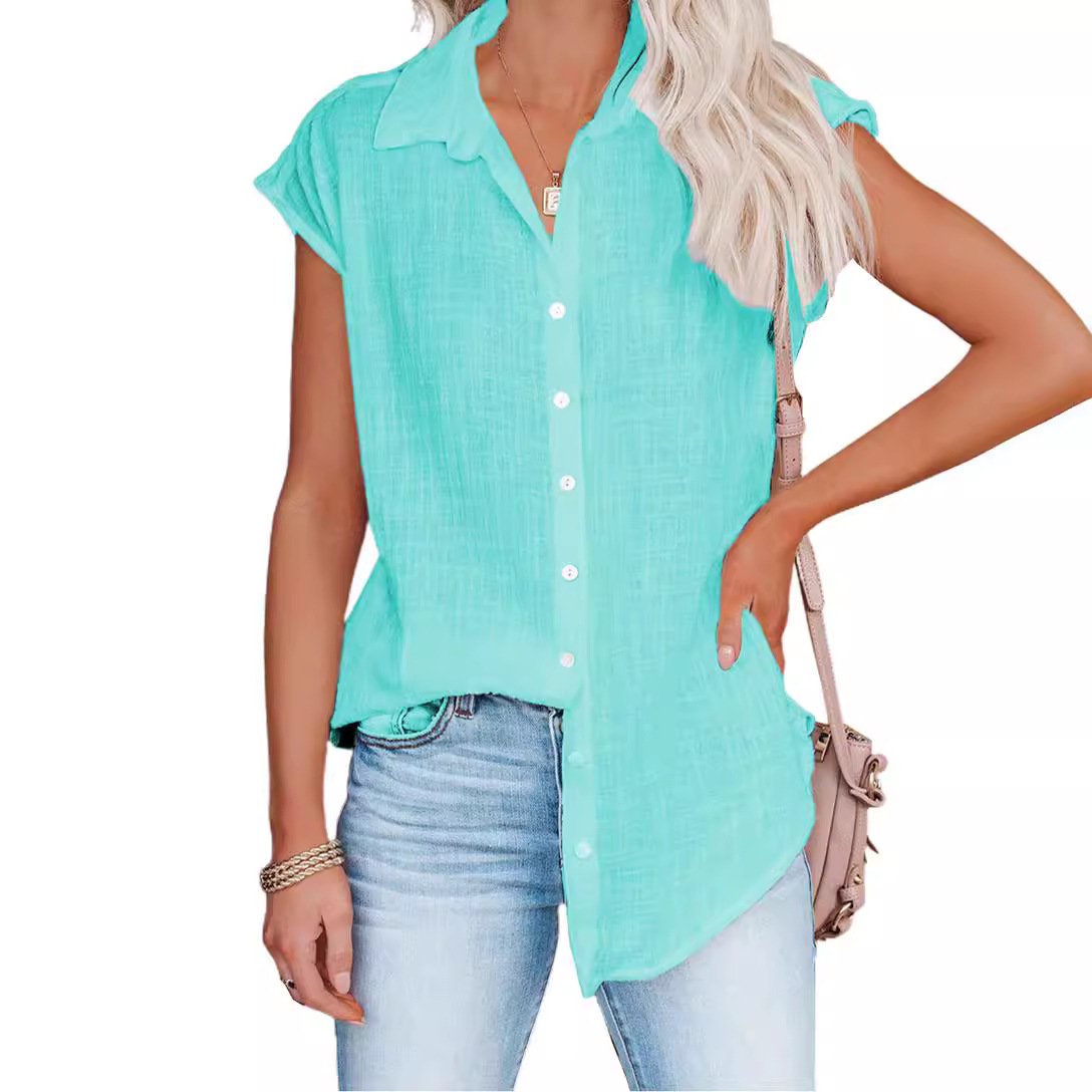 2024 Amazon summer new independent station European and American Tiktok cross-border foreign trade women's single-breasted short-sleeved shirt
