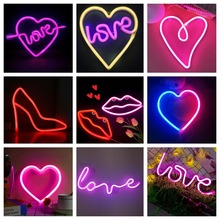 LED情人节系列霓虹灯爱心LOVE嘴唇造型氛围灯求婚布置房间酒吧