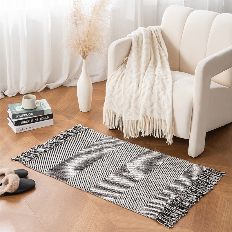 Algodón simple tejido alfombra de bordilla alta sala de estar poliéster algodón sofá alfombra de piso alfombra de cama ventana flotante dormitorio