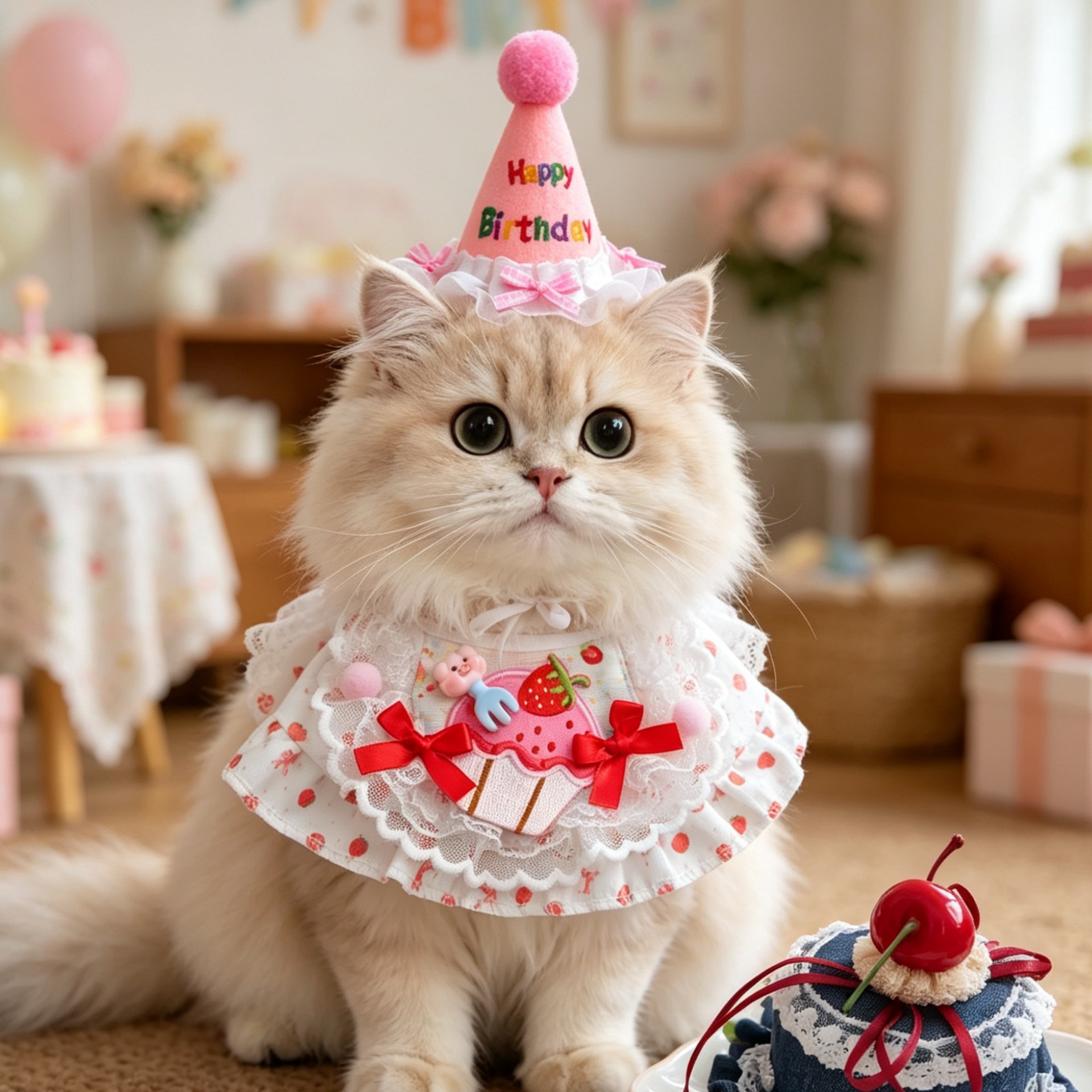 宠物生日围领帽子套装猫咪狗狗蛋糕围嘴泰迪比熊庆生派对拍照装饰