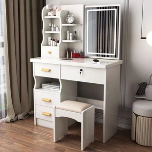 Dressing Table Small Bedroom Modern Simple Light Luxury Makeup Table for Girls Hidden Mirror Storage Cabinet Desk Integrated