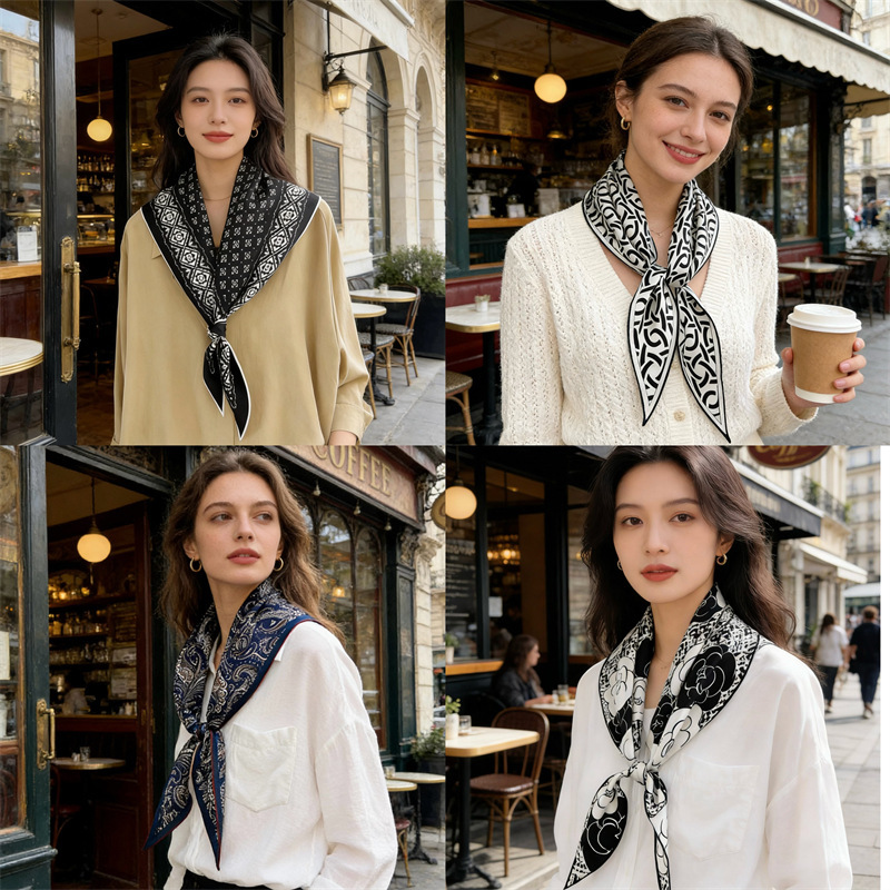 With a single diamond towel! Twill Silk Scarf Women's Light Luxury Fashion Mulberry Silk Scarf Scarf Ribbon With a single diamond towel! Twill Silk Scarf Women's Light Luxury Fashion Mulberry Silk Scarf Scarf Ribbon