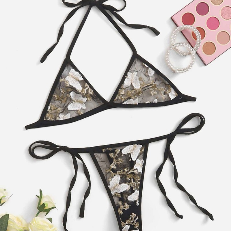 Lingerie three-point bra T pants three-dimensional embroidered ladies underwear swimwear foreign trade Amazon AliExpress cross-border