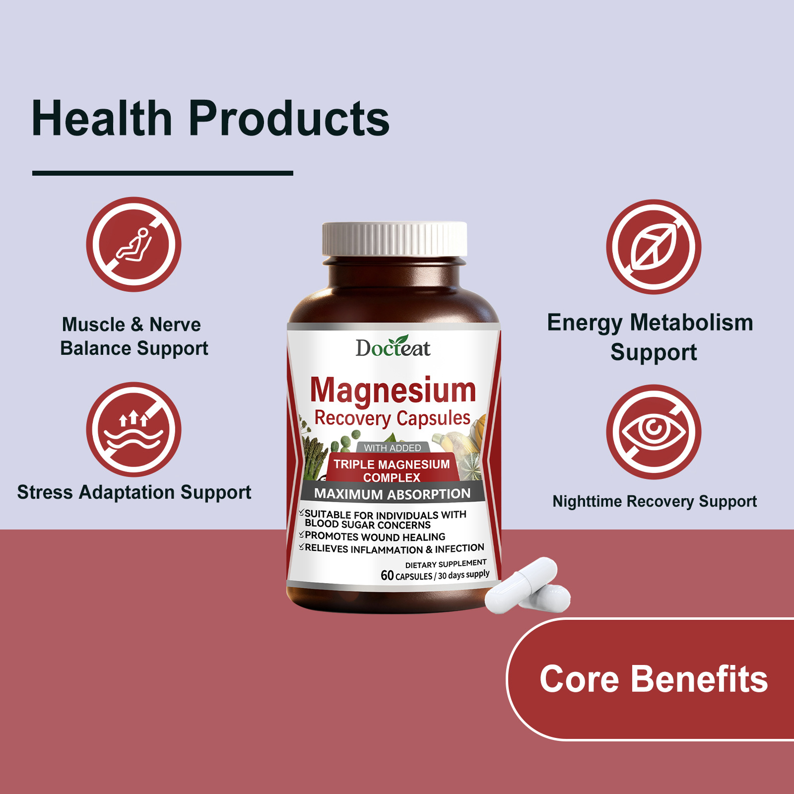 DOCTEAT 三重镁护理胶囊 温和草本平衡支持能量压力适应夜间护理