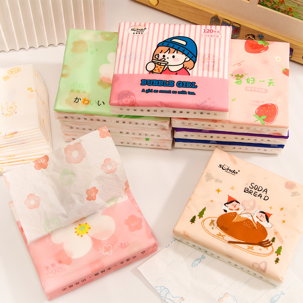 Toallas de impresión lindas paquetes portátiles impresión toallas de pulpa de madera nativa papel higiénico toallas de impresión domésticas