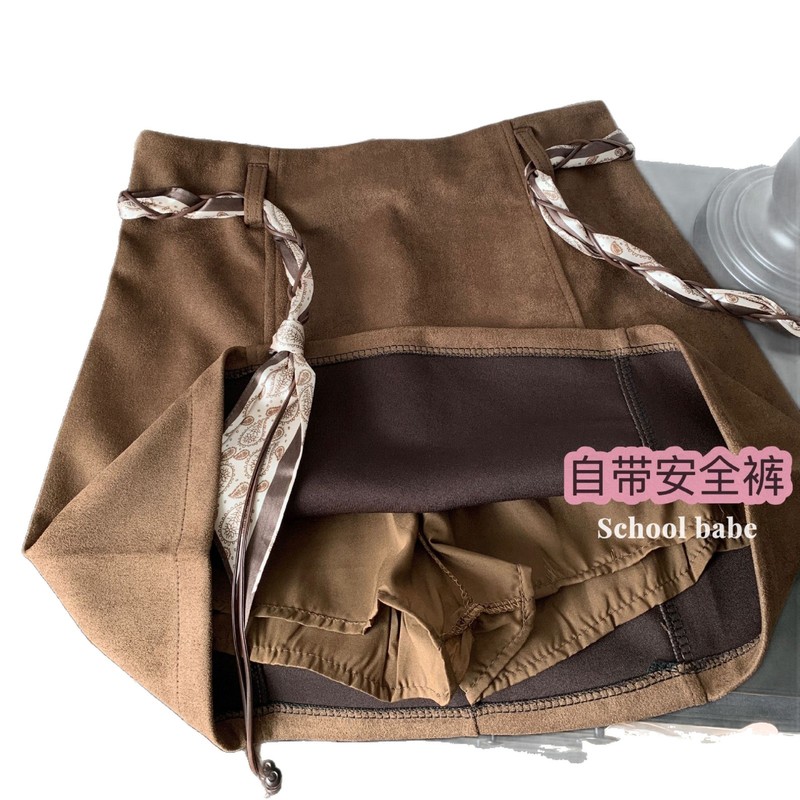 复古鹿皮绒包臀短裙女2025新款秋冬季防走光显瘦高腰a字半身裙子|undefined