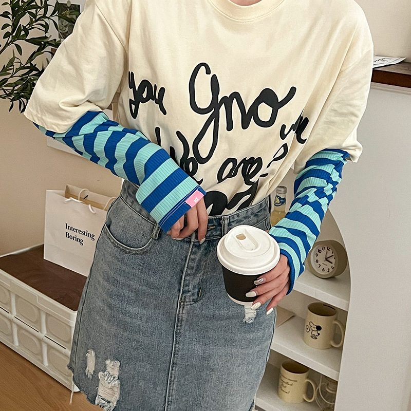 Mangas de hielo, mangas de seda de hielo, verano femenino, nuevas rayas, mangas de hielo sueltas, mangas de protección solar, guantes, todo en uno, brazaletes de ciclismo