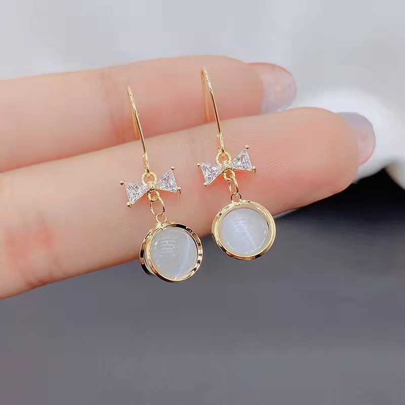 2022 New Opal Bow Pendant Earrings display picture 1