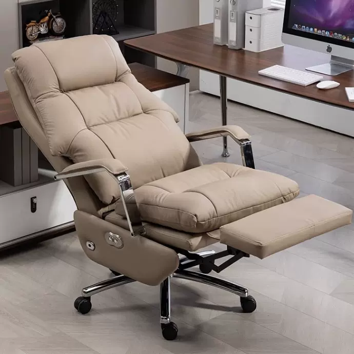 电动办公椅真皮电脑办公室家用按摩舒适久坐老板可旋转通风椅子