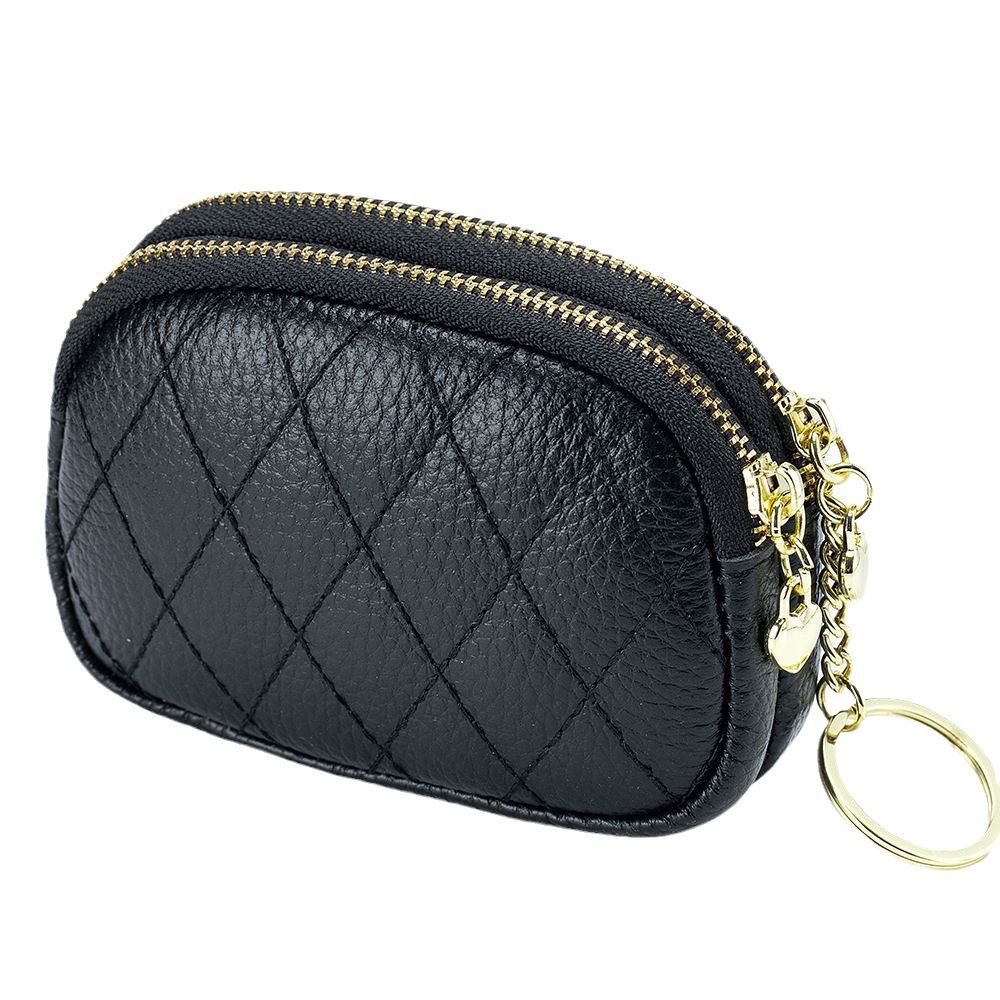 Bolso de cambio multifuncional lápiz labial llavero colgante bolsa de almacenamiento con cremallera doble bolsa de tarjetas de gran capacidad para mujeres