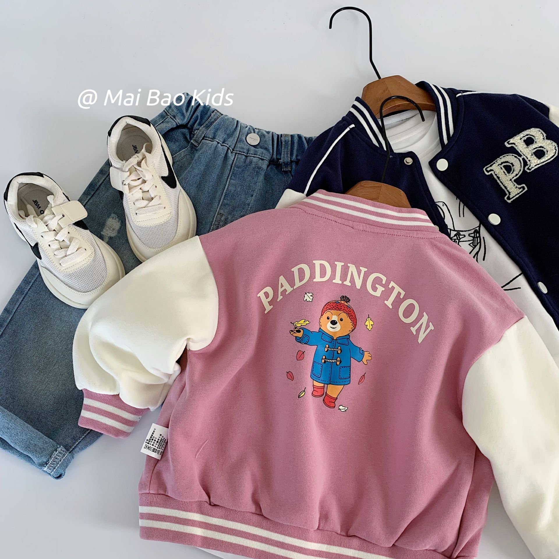 Maibao ropa para niños chaquetas para niños 2025 otoño nuevos niños y niñas Paddington oso uniforme de béisbol ropa de otoño para bebés al por mayor