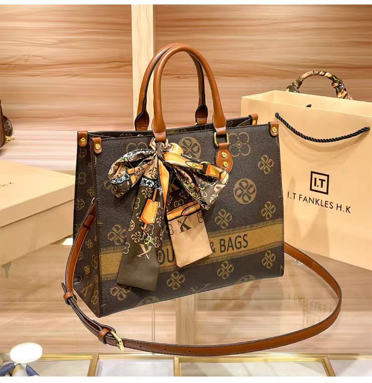 Túi tote nữ da thật cỡ lớn đựng tài liệu — Hoa lớn/nâu, Hoa lớn/trắng chi tiết 6