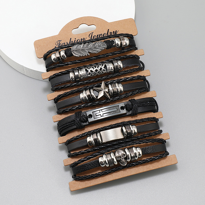 Bracelets Classification 1 Set Quantity Punk Geometric Pu Leather Alloy Plastic Plating Men's Bracelets Men Cord & Leather Bracelets
