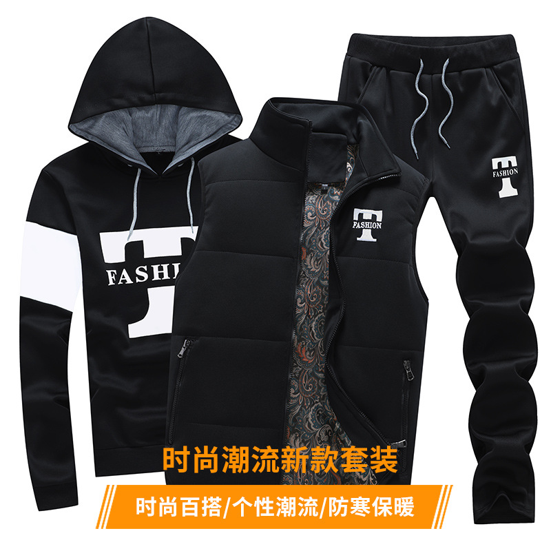 Hooded Sweatshirt Casual Sports Suit for Men and Women, Same Style for Young Couples, Korean Style Fashion Vest Sportswear Three-Piece Set