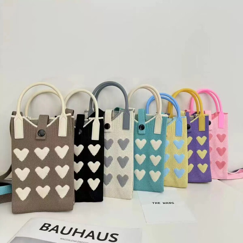 New Cartoon One-Shoulder Cute Knitted Mobile Phone Bag for Women Korean Style Versatile Cross-Body Bag Travel Coin Purse Small Handbag