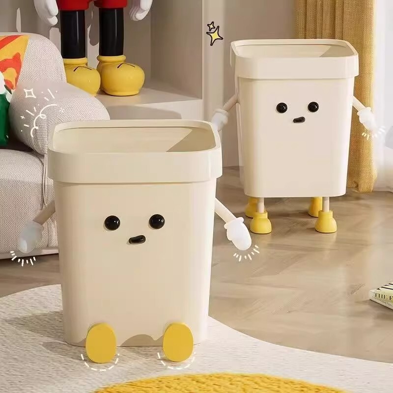 Cute Trash Can for Home Use, Square Large Capacity Open-Style Wastebasket for Living Room, Bathroom, Kitchen with Press Ring