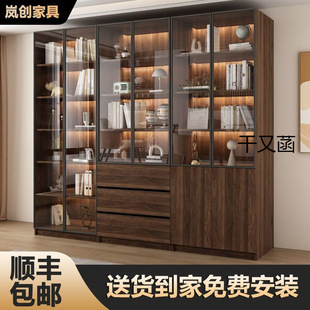 Gan Youhan New Chinese Style Bookcase Integrated Wall-to-Top Glass Door Dust-proof Locker Household Living Room Display Cabinet Light