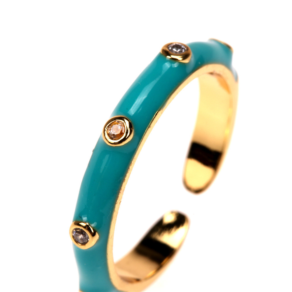 Fashion Enamel Geometric Copper Inlaid Zircon Open Ring Wholesale display picture 16
