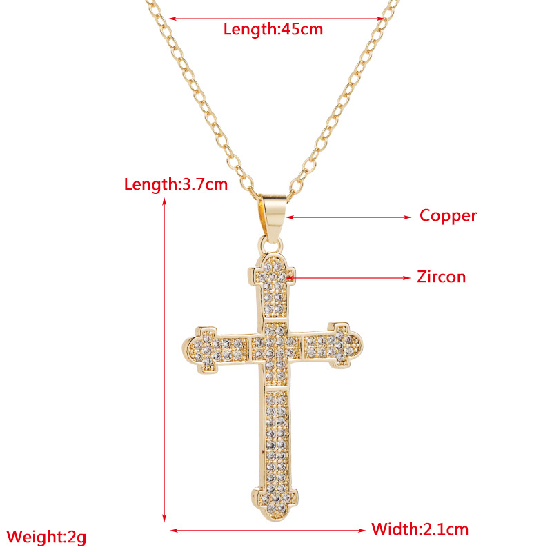 Fashion Copper-Plated Gold Micro Inlaid Zircon Pendant Cross Necklace
