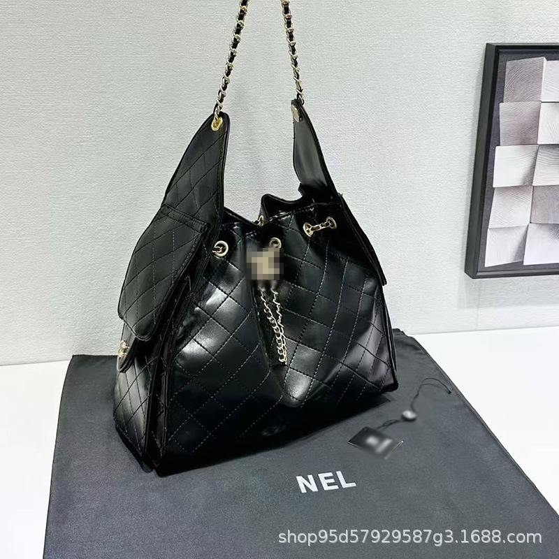 新款香家25C高品质水桶包25bag真皮hobo包复古菱格链条包单肩手提|undefined