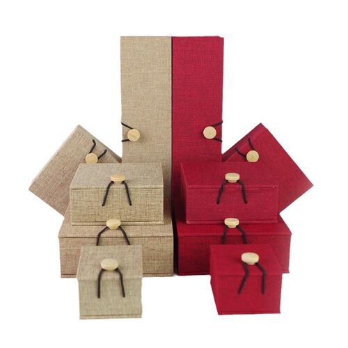Antique wood clasp jute box, handicraft walnut box, ring pendant bracelet box, decorative gift packaging jewelry box