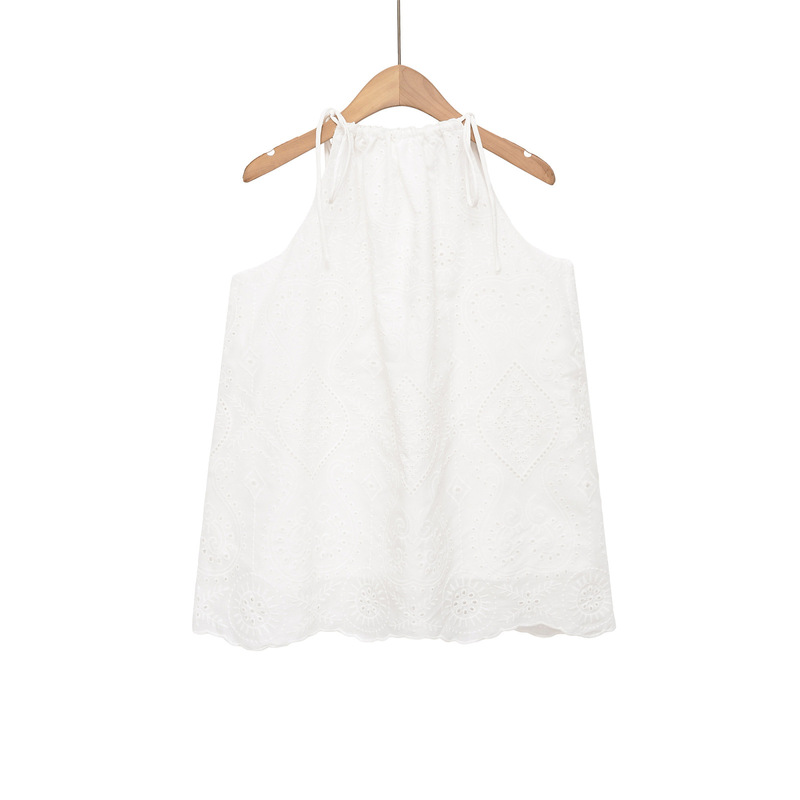 Taop&Za Women's Clothing 2026 Summer New Fashion Lace Sleeveless Full-Body Embroidered Drawstring Halter Top 260061